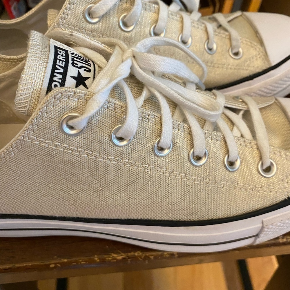Converse all star low platform metallic gold coated canvas sneakers womens 10 - Picture 2 of 9